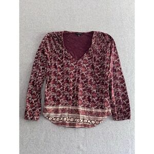 Lucky Brand M Blouse Womens Pullover Bohemian Peasant Cottagecore Hippie Red